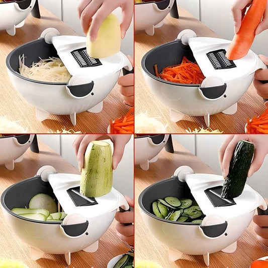 7-इन-1 मैजिक सब्ज़ी कटर – बड़े बास्केट के साथ “7-in-1 Magic Vegetable Cutter with Drain Basket – Large Capacity”